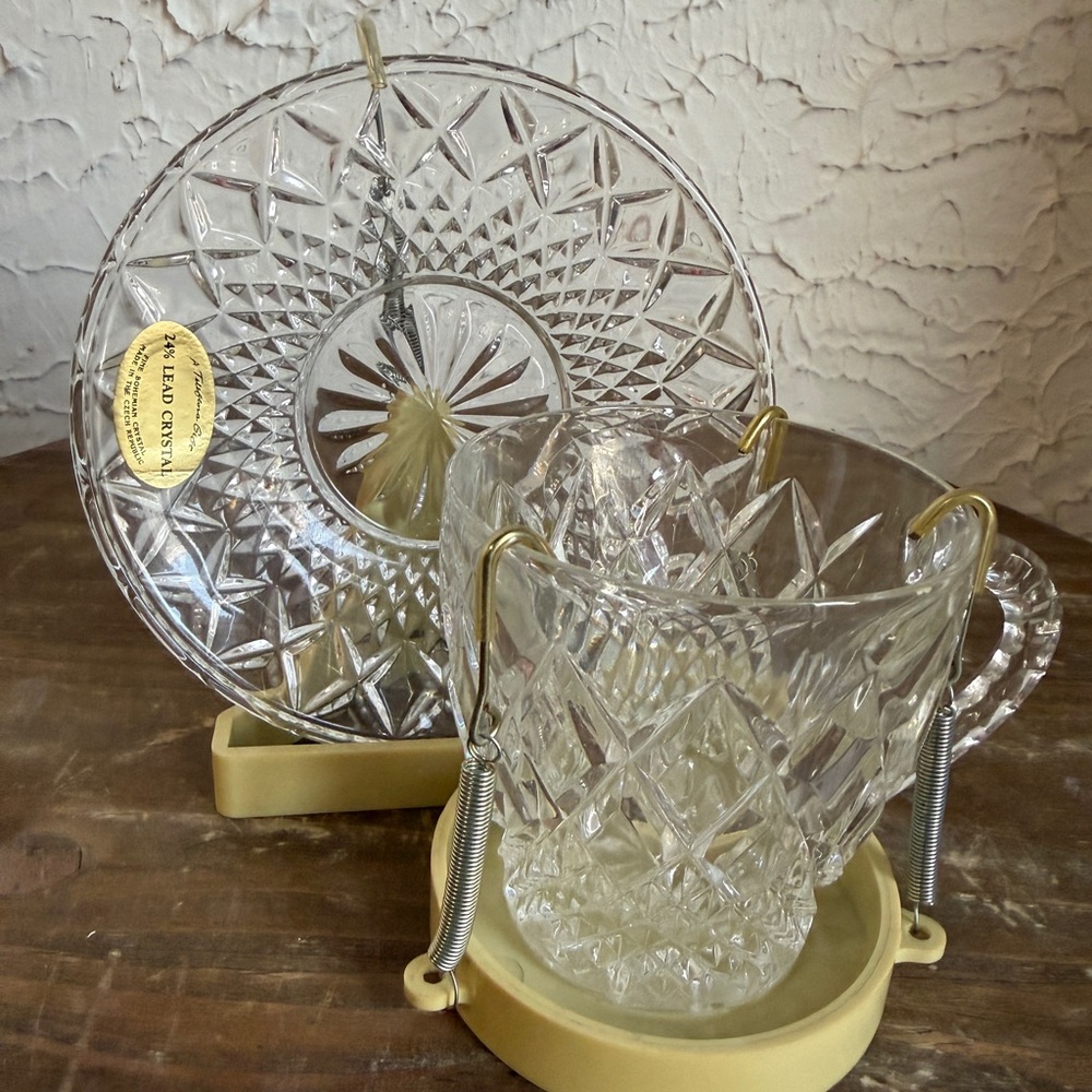 ✨ Vintage Crystal Teacup & Saucer Set | Elegant Pressed Glass | Tea Party Décor